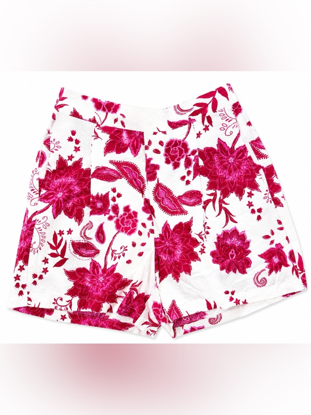 High-Waist Floral Pink and White Women's Shorts